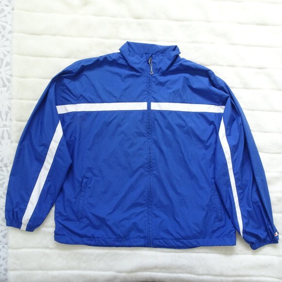 Champion Men's Windbreaker Jacket Full Zip Blue XXL Mesh Lined Mock Neck - Picture 1 of 13